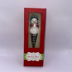 Two's Company Snowman Bottle Stopper with Red and Blue Accents